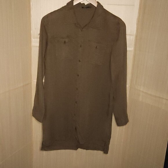 Silver Jeans Green Long Sleeve Lyocel Shirt Dress Medium - Picture 1 of 6